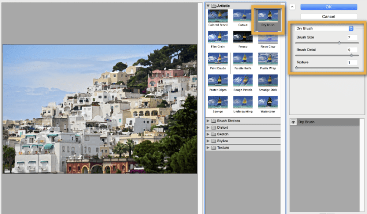 Screenshot of Adobe Photoshop desktop app to turn a photo into a painting