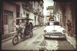 Cuba street scene vintage vignette and frame