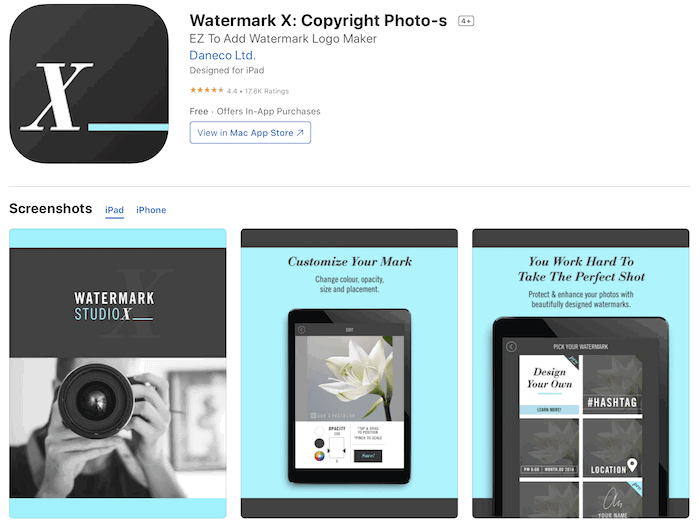 Uma captura de tela do aplicativo Watermark X na Apple App Store.