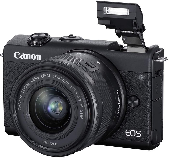 Canon EOS M200 beginner camera with extended flash