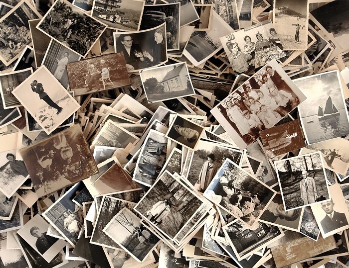 Pile of old black and white photos