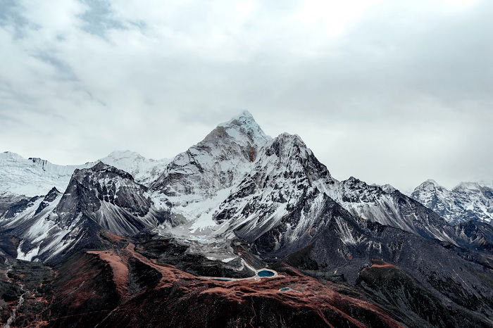 Snow covered mountain peaks