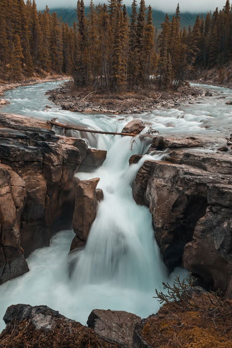 Long exposure of river and waterfall