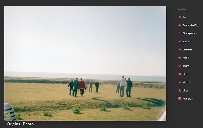 Photo of people in a field near the sea loaded into Luminar AI