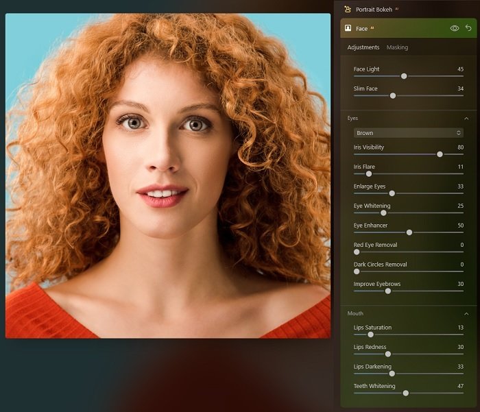 Screenshot of Luminar Neo face AI tool in operation
