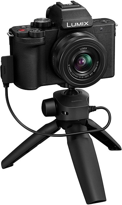 Panasonic Lumic G100 streaming camera on a tripod