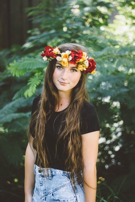 girl posing with flower crown