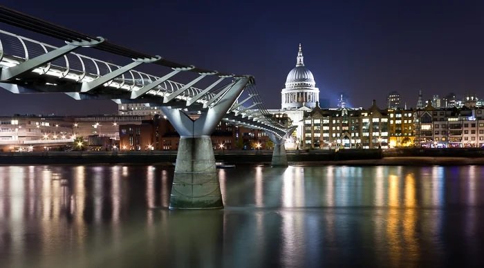 夜晚的城市景观看河对岸的桥
