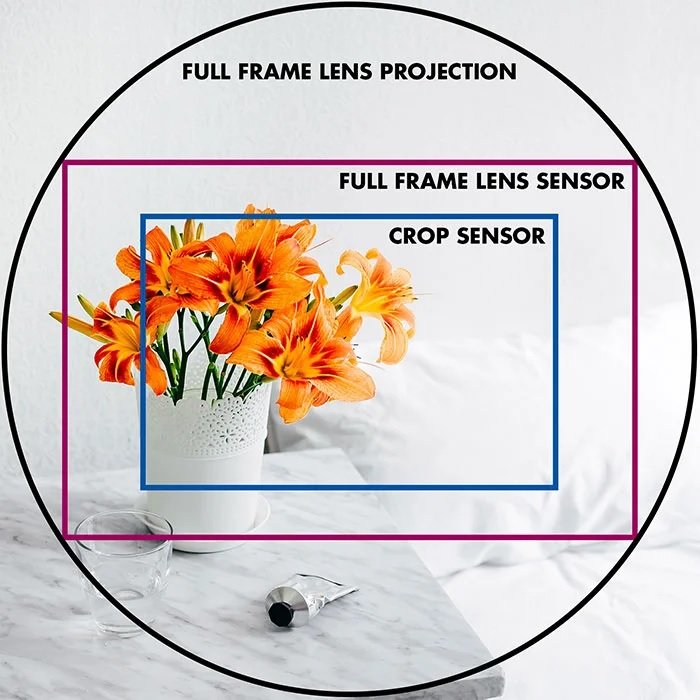 Illustration showing the crop factor of APS-C and Full-frame