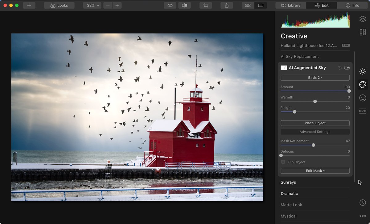 Luminar 4 screenshot using the creative augmented sky tool