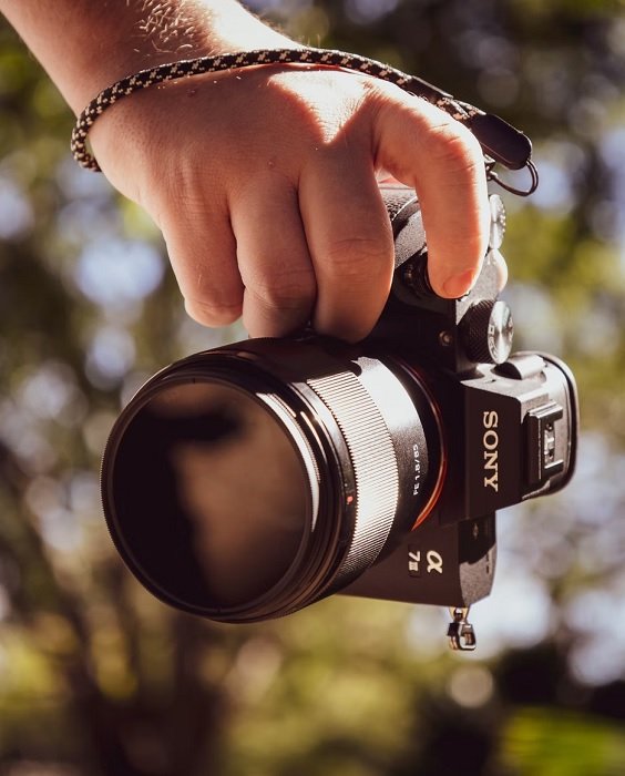 Sony A7 II being held in one hand outside