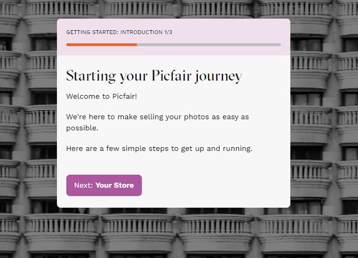 Screenshot from the Picfair signup process