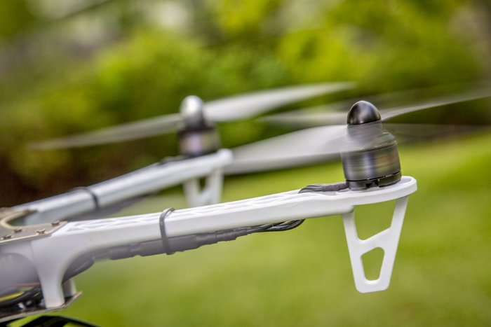 a close-up shot of spinning drone rotors