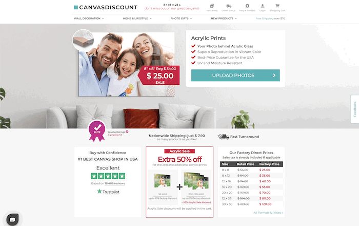 canvasdiscount Acrylic photo print service homepage