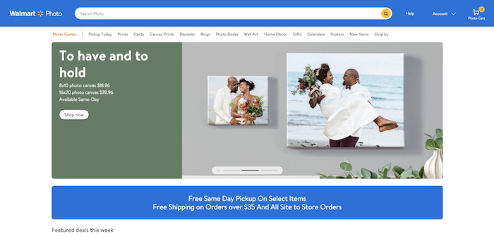 Screenshot of Walmart Photo online photo printing website