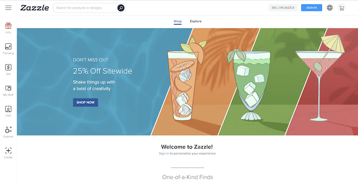 Screenshot of Zazzle online photo printing website