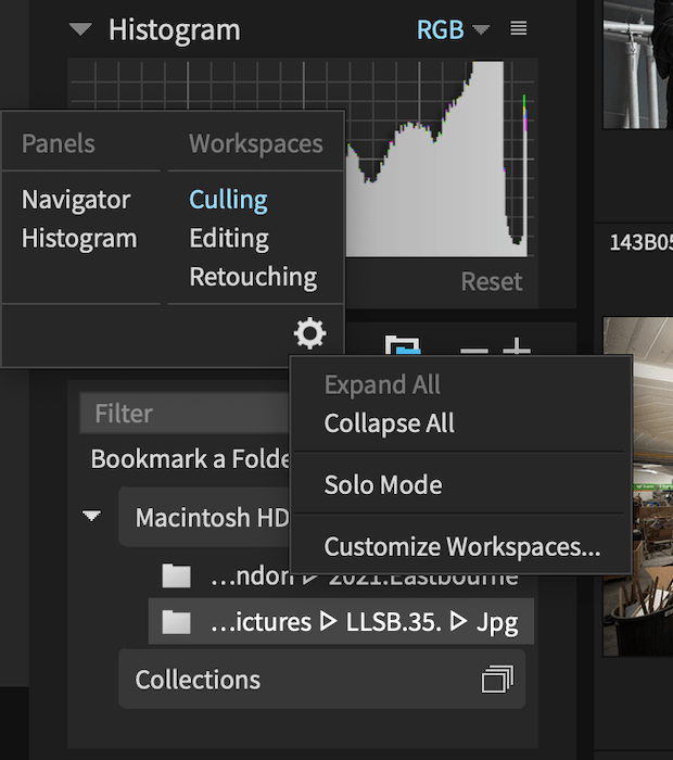 Editing your workspace on exposure x7