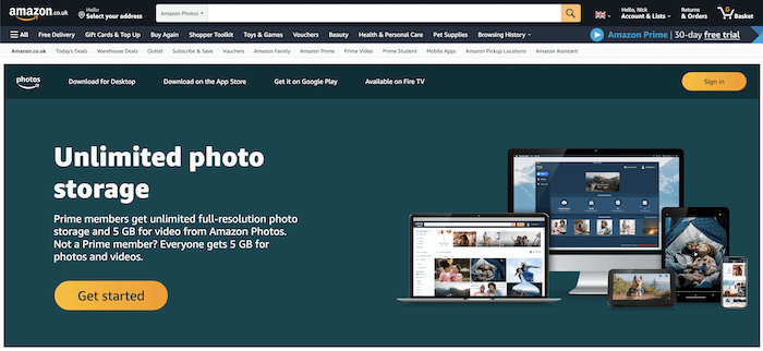 screenshot of amazon photos homepage