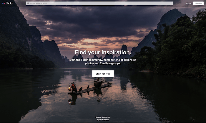 A screenshot of the flickr homepage