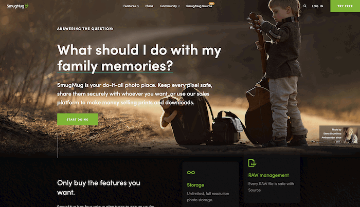 screenshot of Smugmug homepage