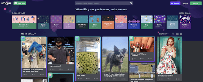 Screenshot of the Imgur homepage