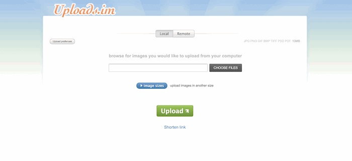 Screenshot of the Upload.im homepage