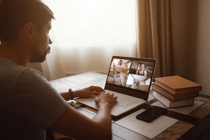 Back view of zoom meeting with daylight