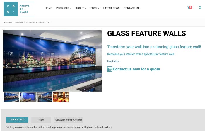 Captura de tela do site Prints on Glass