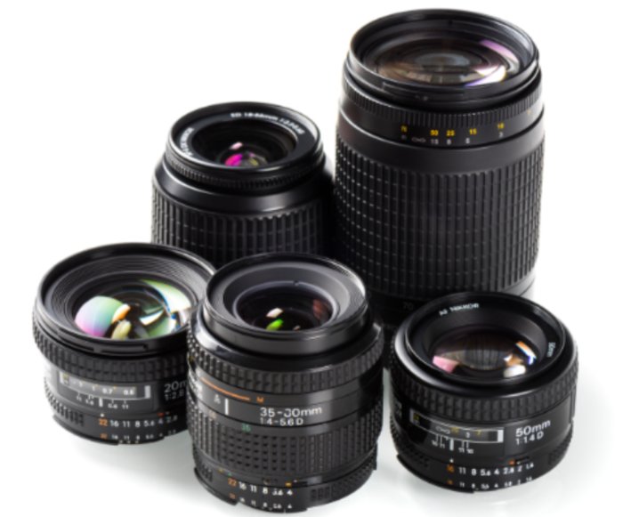 Stock photo of a group of Nikon lenses