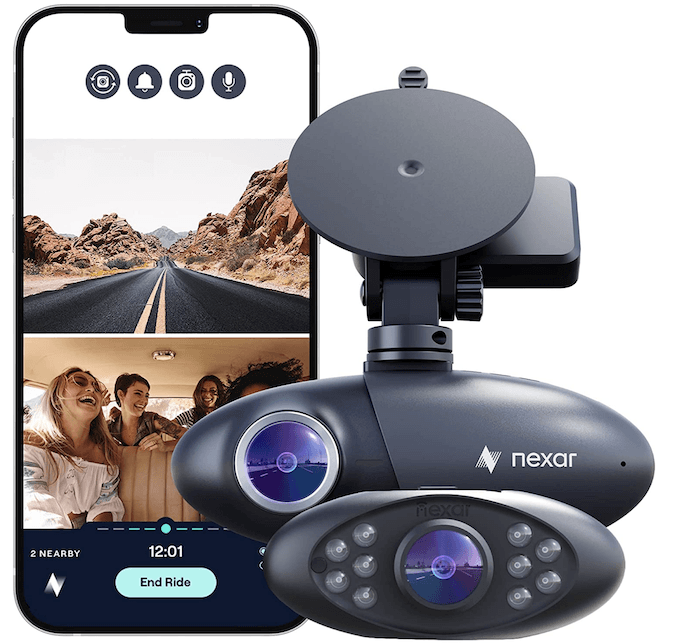 Nexar Pro Dual dash cams and smartphone with images