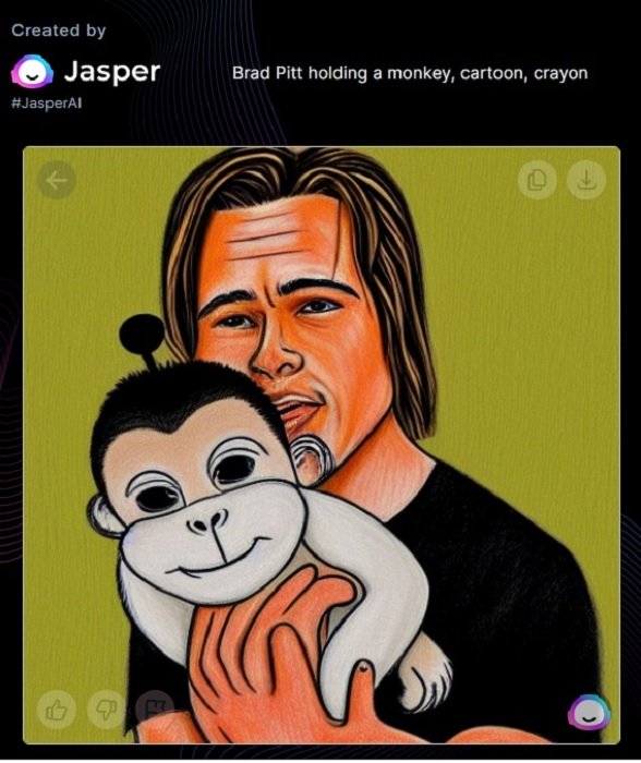 AI art image of Brad Pitt holding a monkey