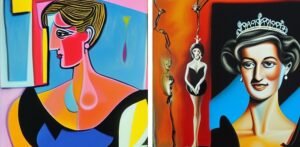 Princess Diana in the style of Picasso and Dali