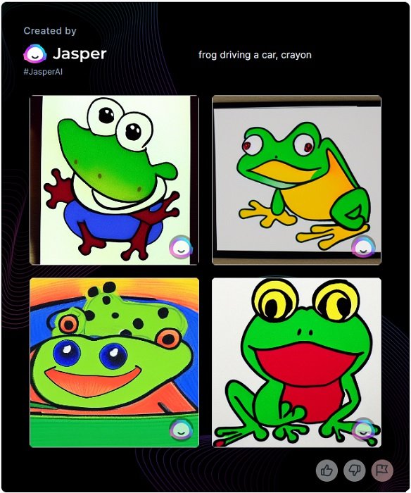 four Jasper Art generated images of frogs