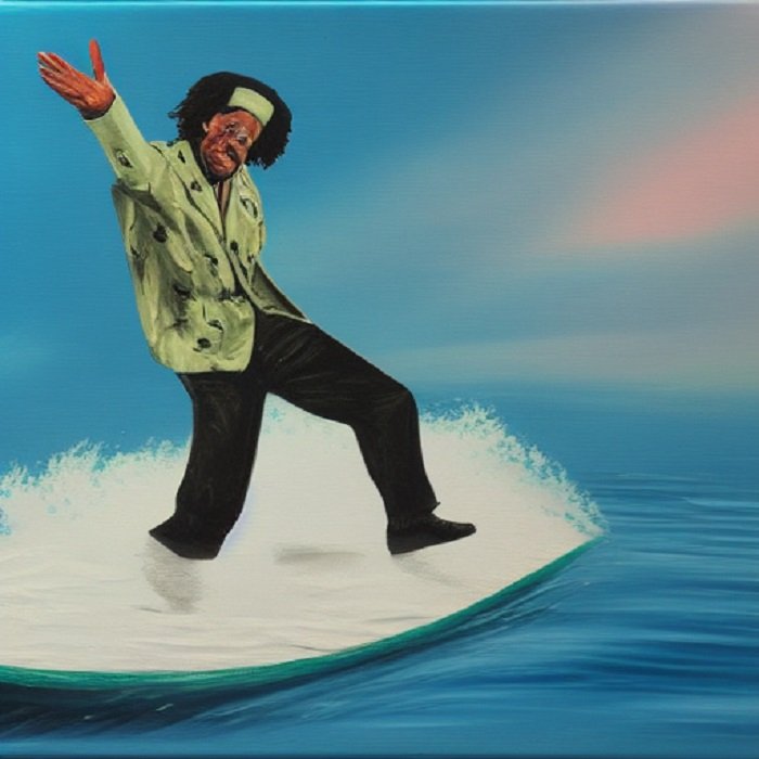 Colonel Gaddafi surfing by Jasper Art AI tool