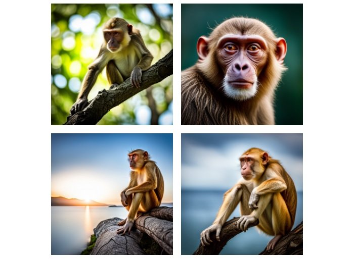 Four Jasper Art-generated images of a monkey