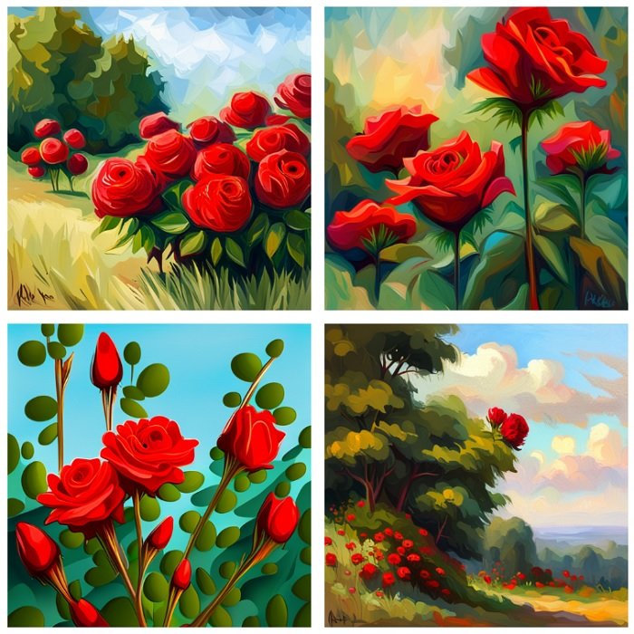 Prompt: Red Rose Bush, Medium: Oil Paint, Style: Art Deco