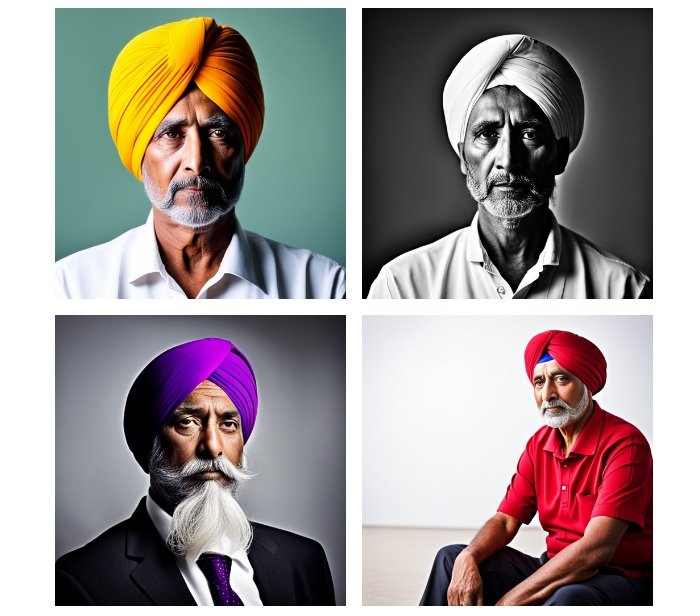 Four AI-generated images of sikh men