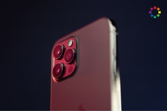 A close-up of an iPhone camera's lenses