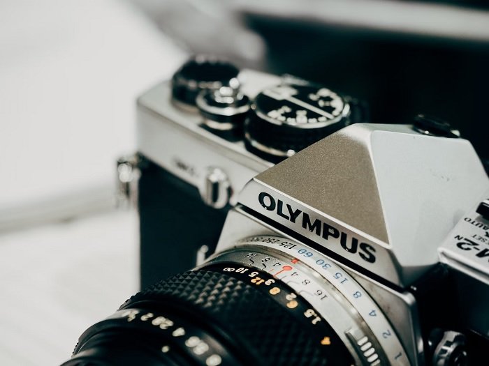 Close up of an Olympus OM camera
