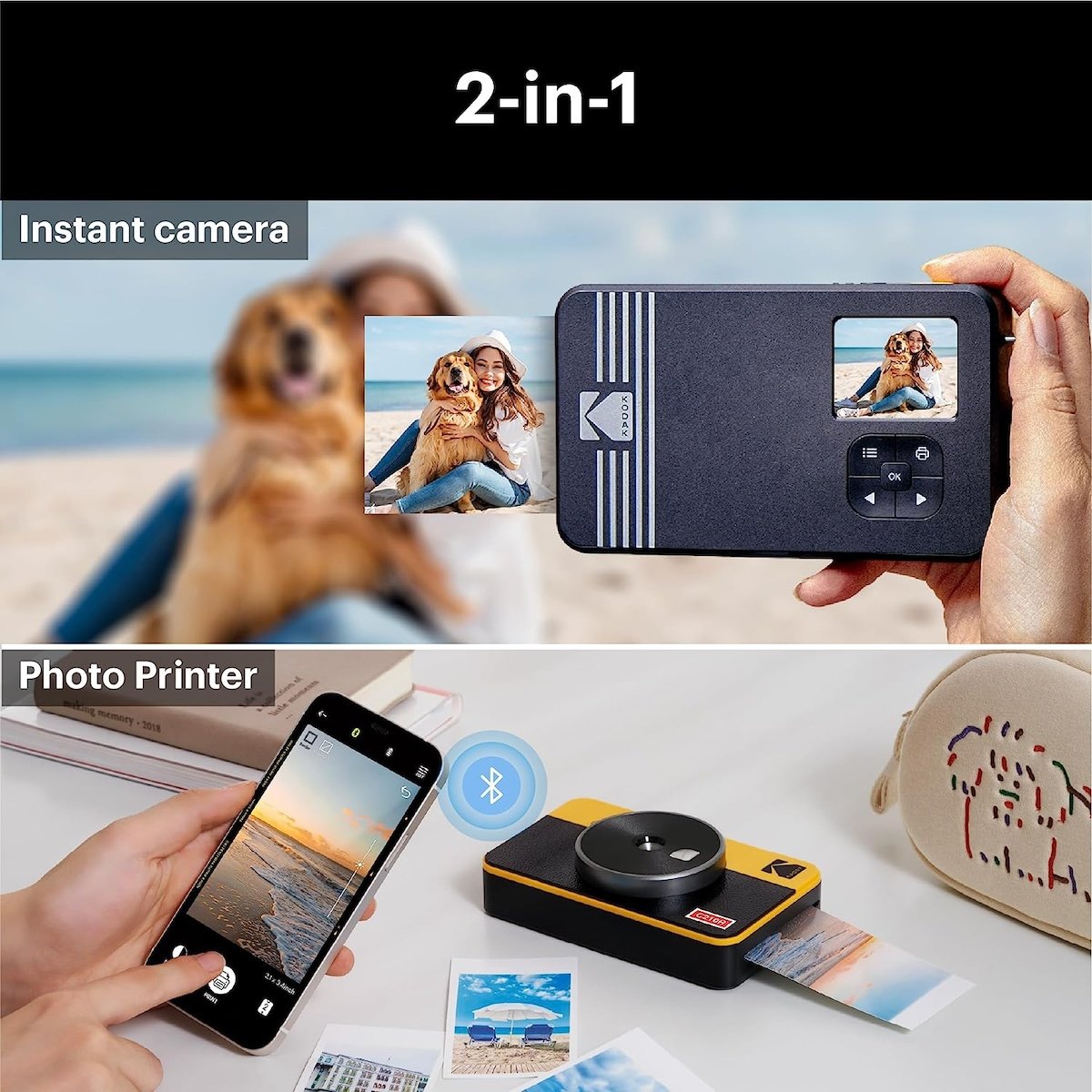 Product shot of the Koka Mini Shot 2, an iPhone photo printer and camera