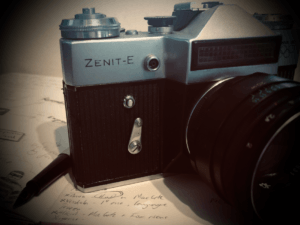 Retro-style photo of an old Zenit SLR