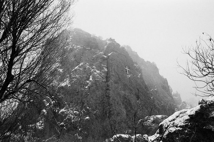 Rocky mountain from below shot on Kodak Tri-X Pan 400