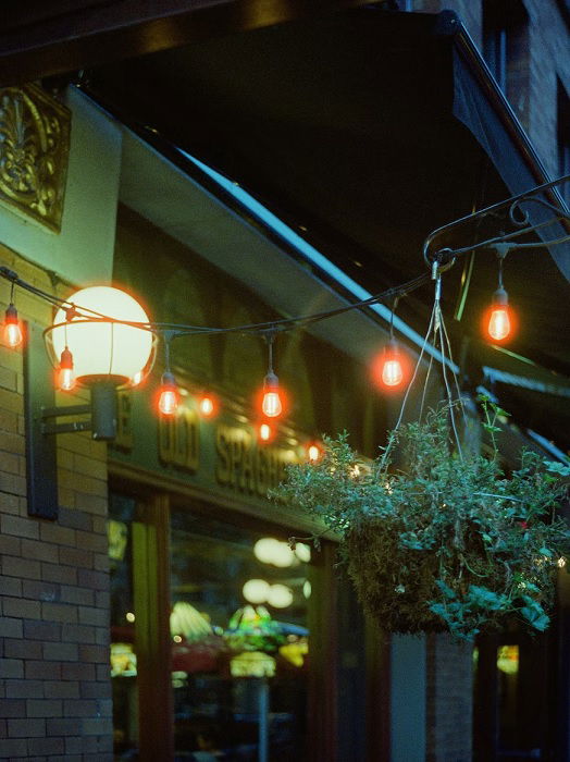 Street lamps aglow 