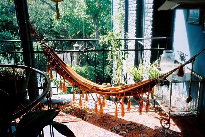 Empty hammock on a balcony