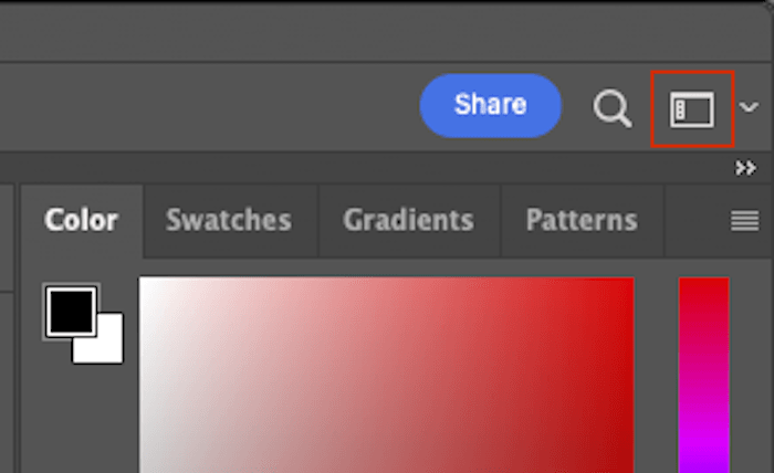 Photoshop screenshot of Choose a Workspace icon highlighted