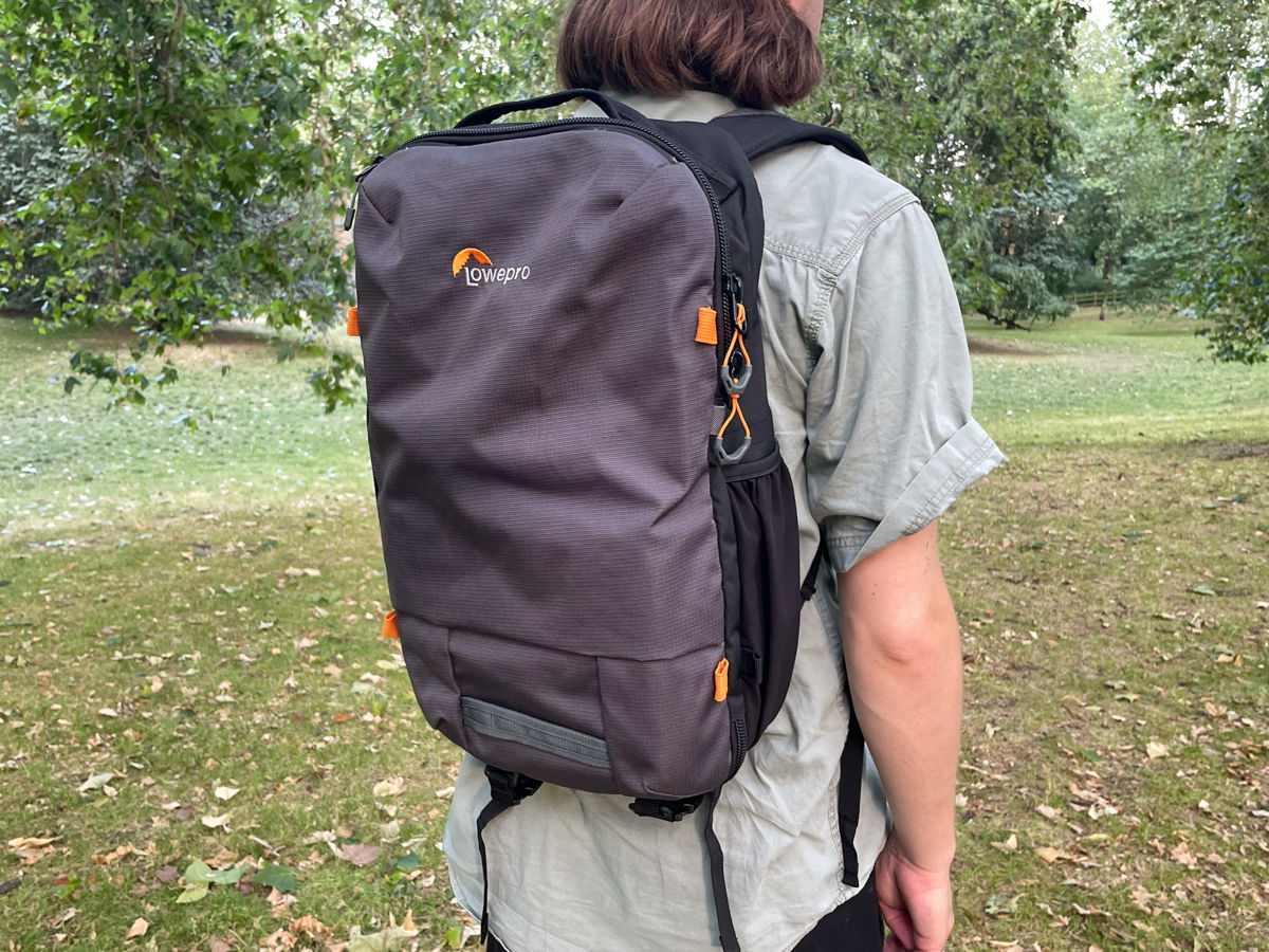 Wearing Lowepro Trekker Lite outside