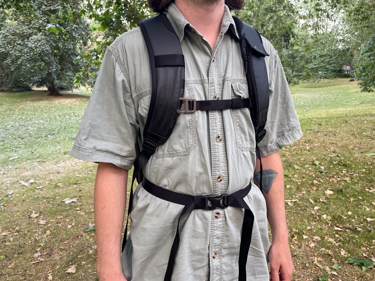 Front straps done up on a person wearing the Lowepro Freeline