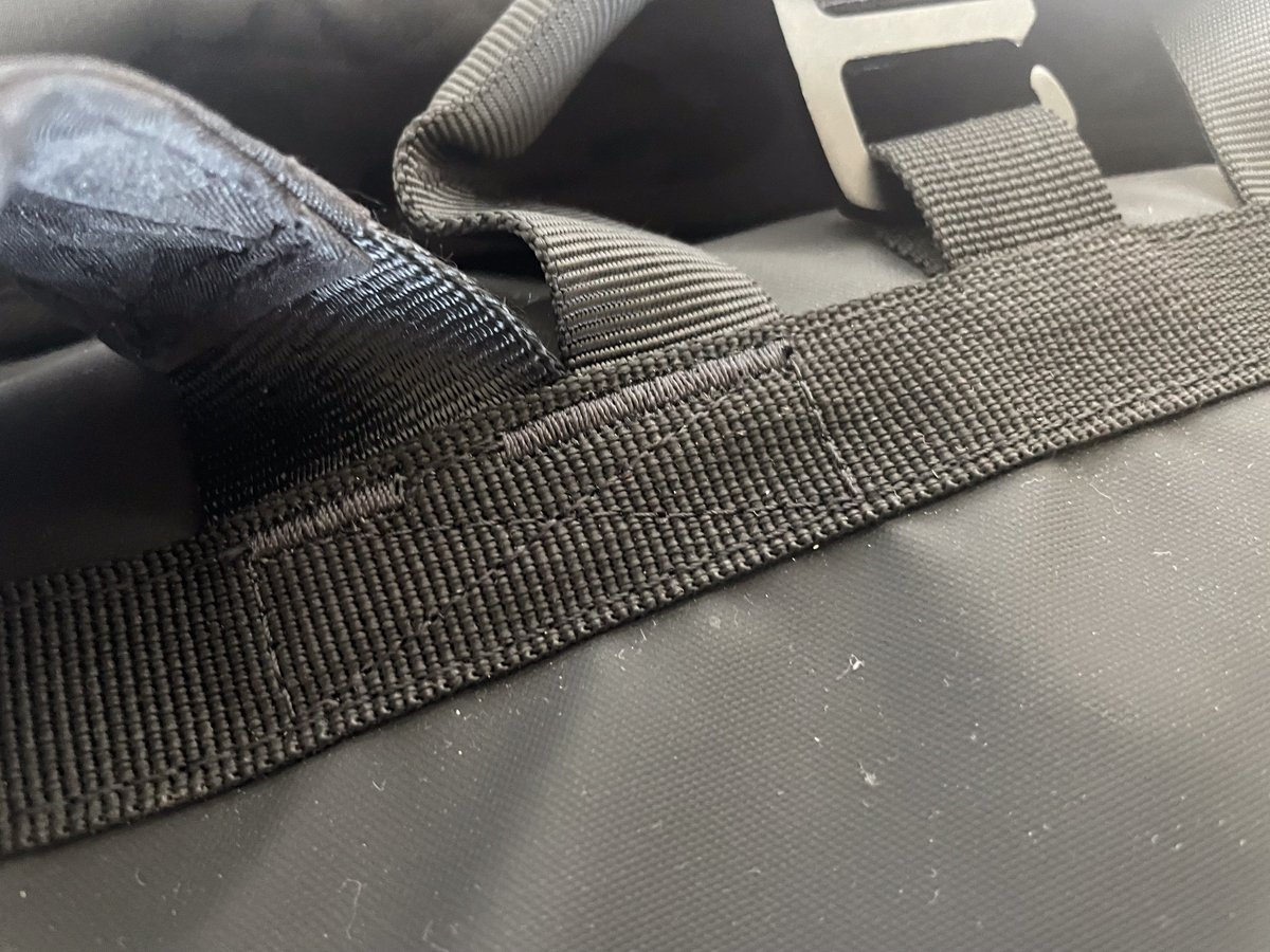 Detail of strap stitching on the Tenba Fulton