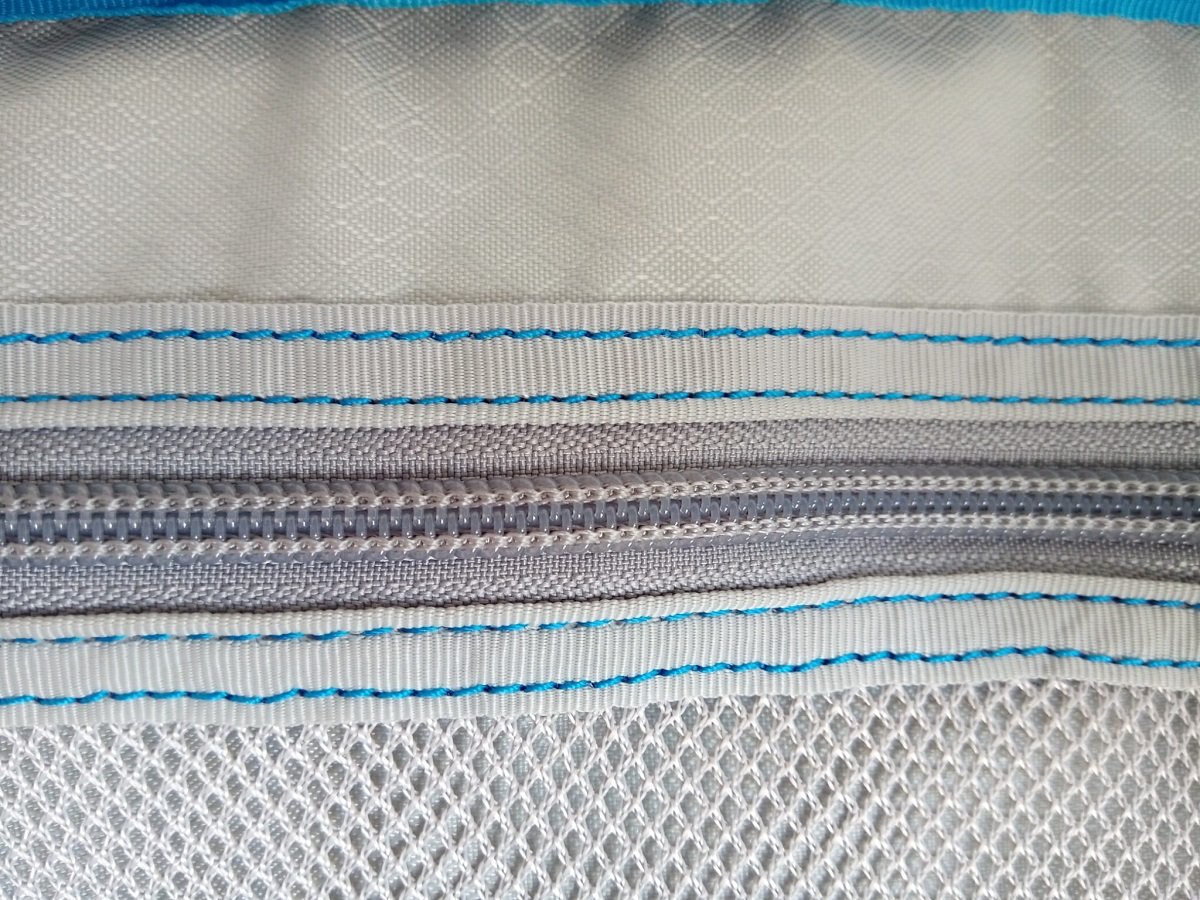 Close-up of blue stitching