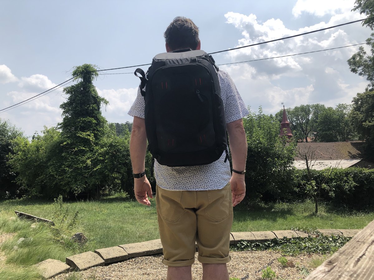Picture of the Manfrotto PRO Light Multiloader camera backpack being worn